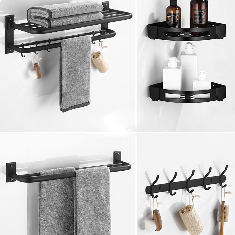 Matte Black Bathroom Hardware Set Modern Bathroom Accessory as Individual or as A Set 5-Piece Set (Row Hook) Clearhalo 'Bathroom Hardware Sets' 'Bathroom Hardware' 'Bathroom Remodel & Bathroom Fixtures' 'bathroom_hardware_sets' 'Home Improvement' 'home_improvement' 'home_improvement_bathroom_hardware_sets' 6893139