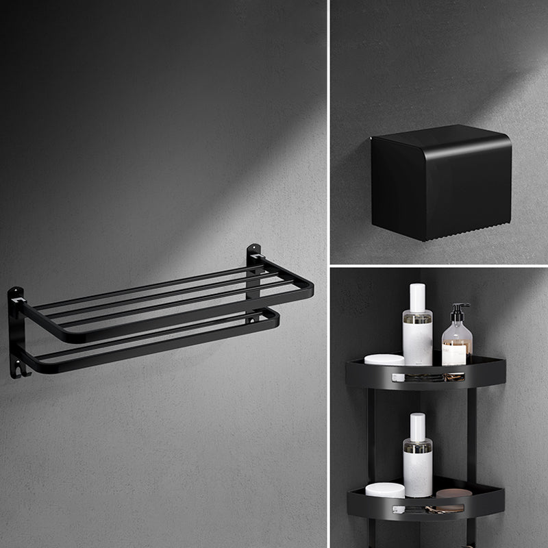 Black Modern Bathroom Accessory Set Stainless Bathroom Hardware 4-Piece Set (Triangular Bath Shelf) Clearhalo 'Bathroom Hardware Sets' 'Bathroom Hardware' 'Bathroom Remodel & Bathroom Fixtures' 'bathroom_hardware_sets' 'Home Improvement' 'home_improvement' 'home_improvement_bathroom_hardware_sets' 6893208