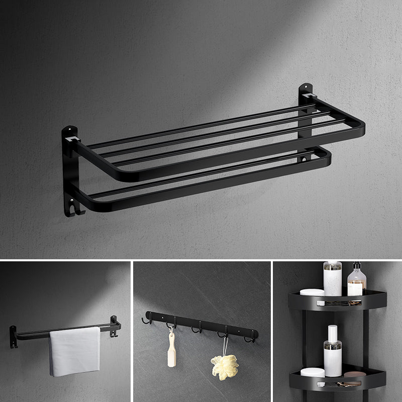 Black Modern Bathroom Accessory Set Stainless Bathroom Hardware 5-Piece Set(Double Deck Shelves) Clearhalo 'Bathroom Hardware Sets' 'Bathroom Hardware' 'Bathroom Remodel & Bathroom Fixtures' 'bathroom_hardware_sets' 'Home Improvement' 'home_improvement' 'home_improvement_bathroom_hardware_sets' 6893209