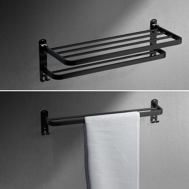 Black Modern Bathroom Accessory Set Stainless Bathroom Hardware Towel Rack with Towel Bar Clearhalo 'Bathroom Hardware Sets' 'Bathroom Hardware' 'Bathroom Remodel & Bathroom Fixtures' 'bathroom_hardware_sets' 'Home Improvement' 'home_improvement' 'home_improvement_bathroom_hardware_sets' 6893211