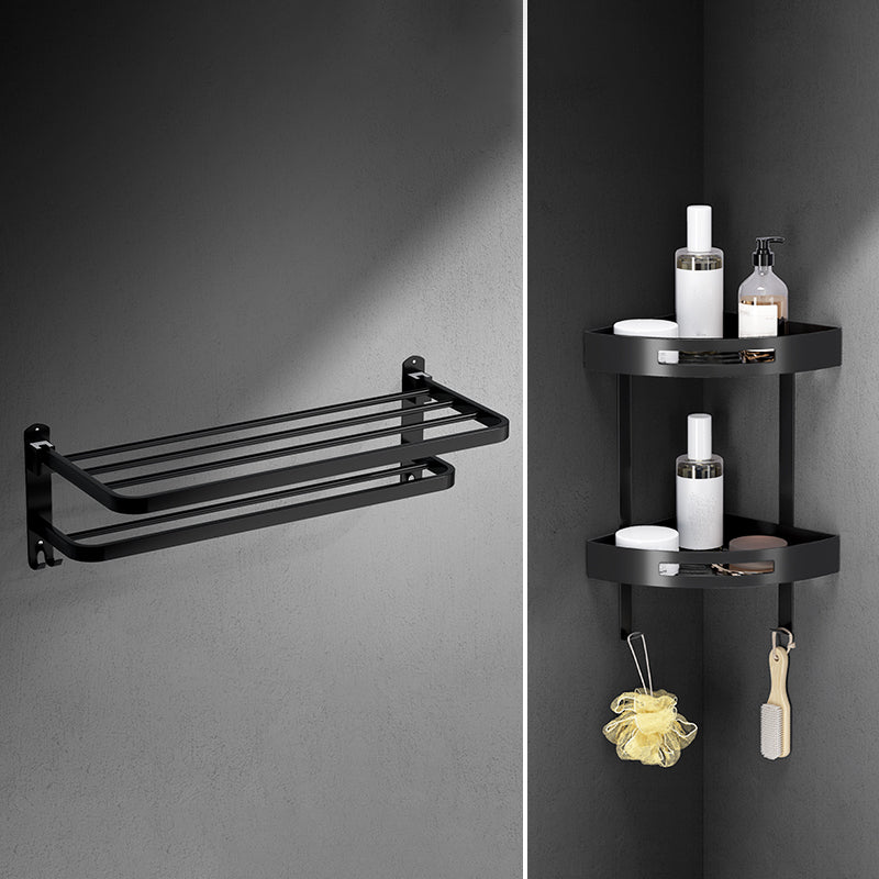 Black Modern Bathroom Accessory Set Stainless Bathroom Hardware 3-Piece Set(Double Deck Shelves) Clearhalo 'Bathroom Hardware Sets' 'Bathroom Hardware' 'Bathroom Remodel & Bathroom Fixtures' 'bathroom_hardware_sets' 'Home Improvement' 'home_improvement' 'home_improvement_bathroom_hardware_sets' 6893217