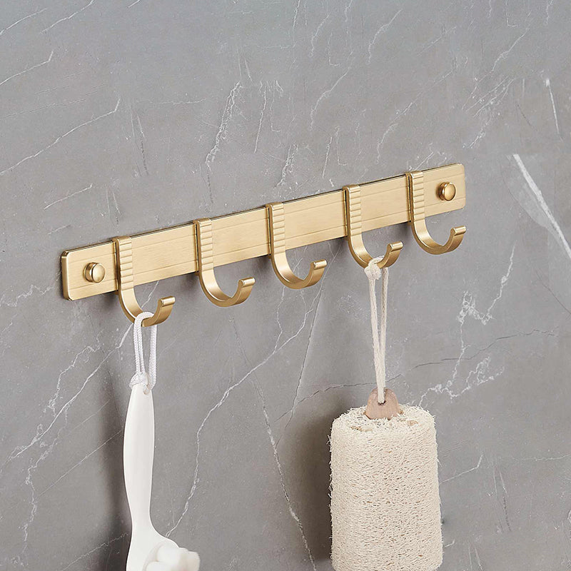 Modern Metal Bathroom Hardware Set Gold Bathroom Accessories Hardware Set Towel/Robe Hook (Row Hooks) Clearhalo 'Bathroom Hardware Sets' 'Bathroom Hardware' 'Bathroom Remodel & Bathroom Fixtures' 'bathroom_hardware_sets' 'Home Improvement' 'home_improvement' 'home_improvement_bathroom_hardware_sets' 6893227