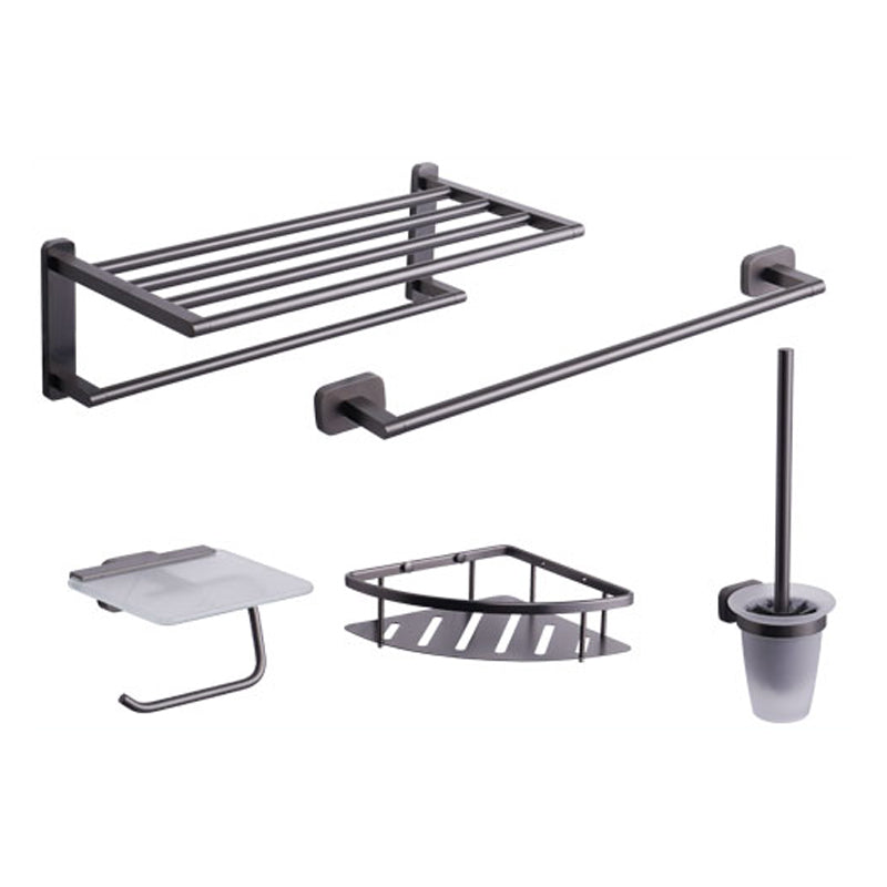 Modern Metal Bathroom Hardware Set Black Bathroom Accessories Hardware Set 19" 5 piece Set Clearhalo 'Bathroom Hardware Sets' 'Bathroom Hardware' 'Bathroom Remodel & Bathroom Fixtures' 'bathroom_hardware_sets' 'Home Improvement' 'home_improvement' 'home_improvement_bathroom_hardware_sets' 6893235