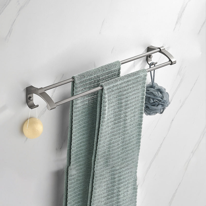 Modern Chrome Bathroom Accessory Set Aluminum Bath Hardware Set Towel Bar (Double Rods) Clearhalo 'Bathroom Hardware Sets' 'Bathroom Hardware' 'Bathroom Remodel & Bathroom Fixtures' 'bathroom_hardware_sets' 'Home Improvement' 'home_improvement' 'home_improvement_bathroom_hardware_sets' 6893263