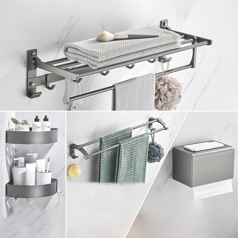 Modern Chrome Bathroom Accessory Set Aluminum Bath Hardware Set 5-Piece Set (Double Rods) Clearhalo 'Bathroom Hardware Sets' 'Bathroom Hardware' 'Bathroom Remodel & Bathroom Fixtures' 'bathroom_hardware_sets' 'Home Improvement' 'home_improvement' 'home_improvement_bathroom_hardware_sets' 6893269