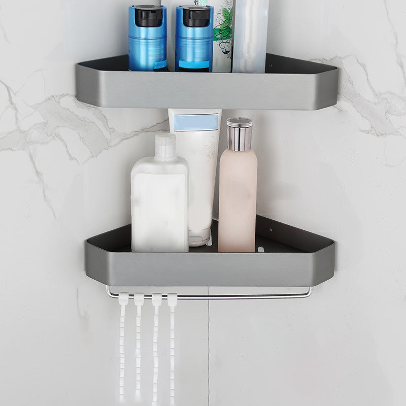 Modern Chrome Bathroom Accessory Set Aluminum Bath Hardware Set 2-Piece Set (Triangular Bath Shelf) Clearhalo 'Bathroom Hardware Sets' 'Bathroom Hardware' 'Bathroom Remodel & Bathroom Fixtures' 'bathroom_hardware_sets' 'Home Improvement' 'home_improvement' 'home_improvement_bathroom_hardware_sets' 6893270