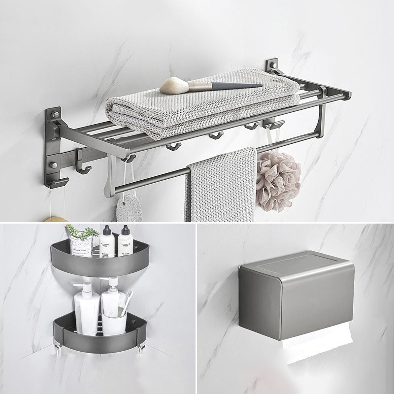 Modern Chrome Bathroom Accessory Set Aluminum Bath Hardware Set 4-Piece Set (Toilet Paper Holder) Clearhalo 'Bathroom Hardware Sets' 'Bathroom Hardware' 'Bathroom Remodel & Bathroom Fixtures' 'bathroom_hardware_sets' 'Home Improvement' 'home_improvement' 'home_improvement_bathroom_hardware_sets' 6893277