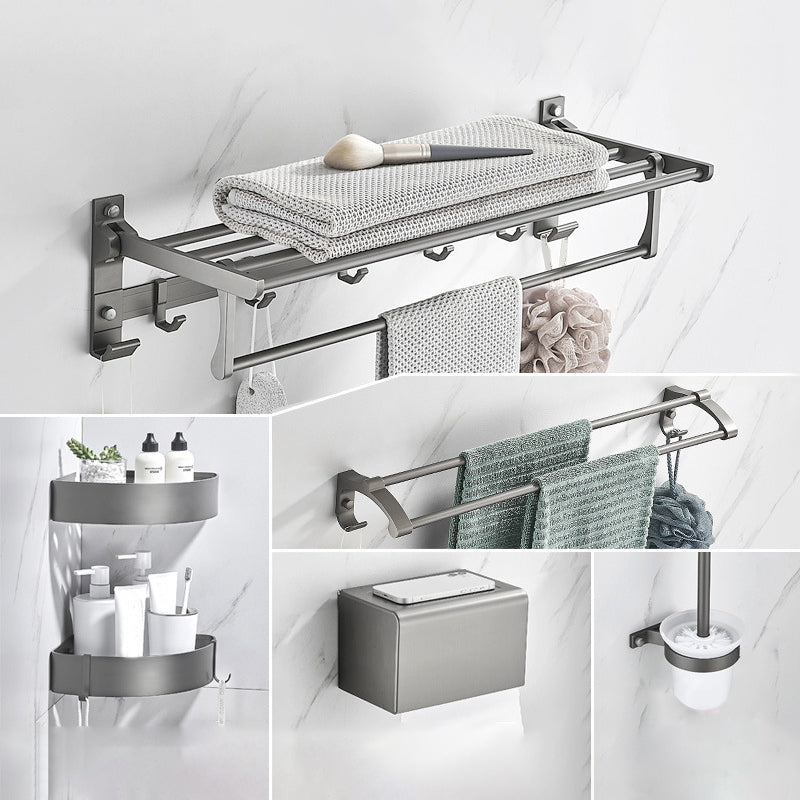 Modern Chrome Bathroom Accessory Set Aluminum Bath Hardware Set 6-Piece Set Clearhalo 'Bathroom Hardware Sets' 'Bathroom Hardware' 'Bathroom Remodel & Bathroom Fixtures' 'bathroom_hardware_sets' 'Home Improvement' 'home_improvement' 'home_improvement_bathroom_hardware_sets' 6893281