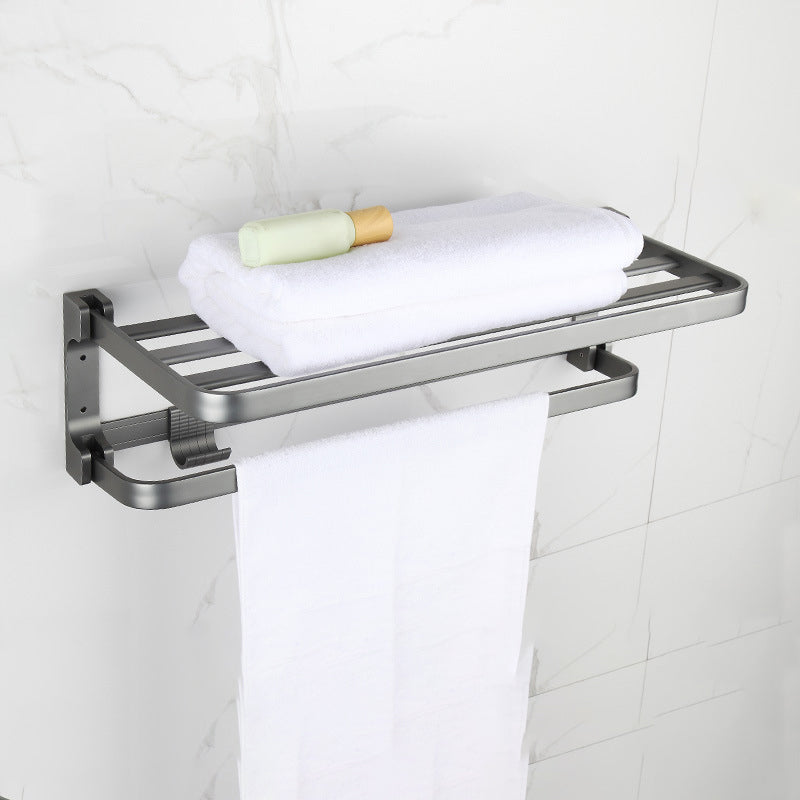 Modern Chrome Bathroom Accessory Set Aluminum Bath Hardware Set Horizontal with Hook Towel Rack (24"L) Clearhalo 'Bathroom Hardware Sets' 'Bathroom Hardware' 'Bathroom Remodel & Bathroom Fixtures' 'bathroom_hardware_sets' 'Home Improvement' 'home_improvement' 'home_improvement_bathroom_hardware_sets' 6893282