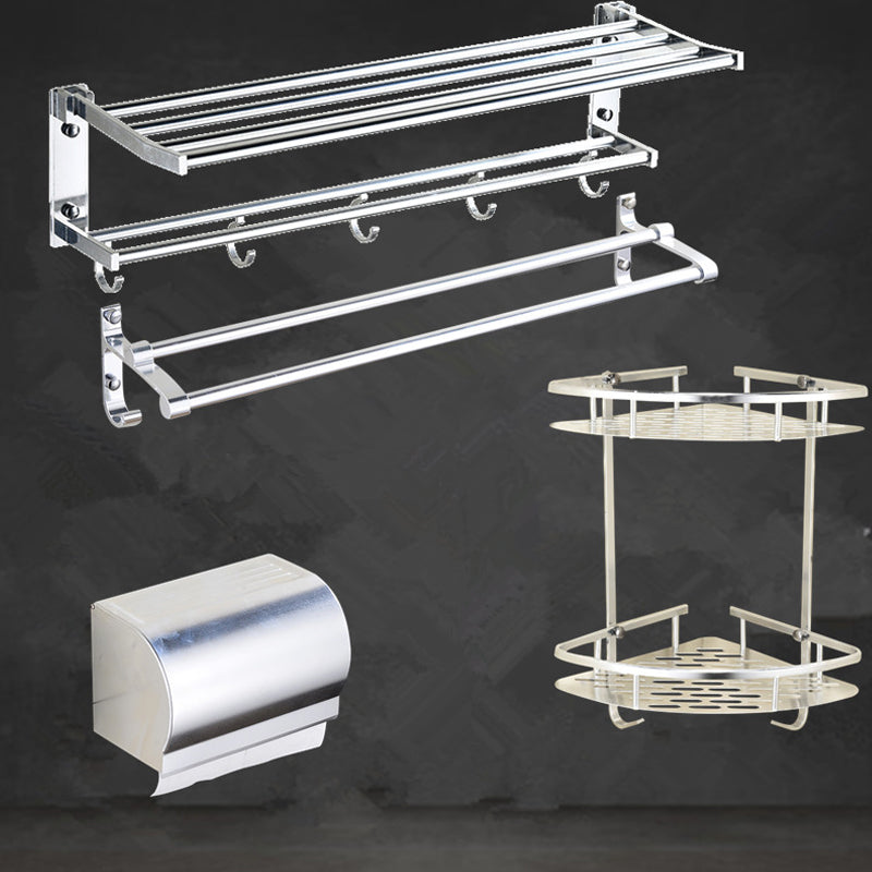 Modern Stainless Steel Paper Holder Bath Shelf Bathroom Accessory Kit 4-Piece Set (Double Rods) Clearhalo 'Bathroom Hardware Sets' 'Bathroom Hardware' 'Bathroom Remodel & Bathroom Fixtures' 'bathroom_hardware_sets' 'Home Improvement' 'home_improvement' 'home_improvement_bathroom_hardware_sets' 6893355