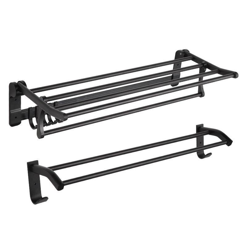 Modern Matte Black Bath Shelf Paper Holder Bathroom Accessory Kit Double Towel Rack+ Towel Bar (Double Bars) Clearhalo 'Bathroom Hardware Sets' 'Bathroom Hardware' 'Bathroom Remodel & Bathroom Fixtures' 'bathroom_hardware_sets' 'Home Improvement' 'home_improvement' 'home_improvement_bathroom_hardware_sets' 6893387