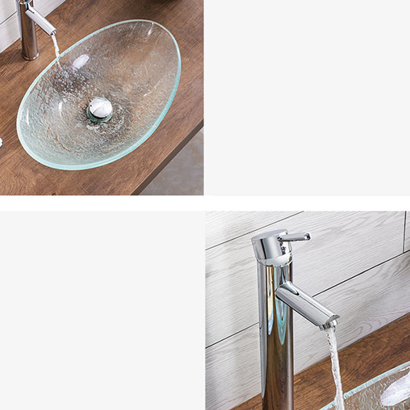 Contemporary Vessel Oval Glass with Pop-Up Drain Vessel Lavatory Sink Clearhalo 'Bathroom Remodel & Bathroom Fixtures' 'Bathroom Sinks & Faucet Components' 'Bathroom Sinks' 'bathroom_sink' 'Home Improvement' 'home_improvement' 'home_improvement_bathroom_sink' 6894716