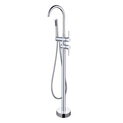 Traditional Floor Mounted Metal Freestanding Tub Filler Swivel Freestanding Faucet Chrome Ground Clearhalo 'Bathroom Remodel & Bathroom Fixtures' 'Bathtub Faucets' 'bathtub_faucets' 'Home Improvement' 'home_improvement' 'home_improvement_bathtub_faucets' 6895024