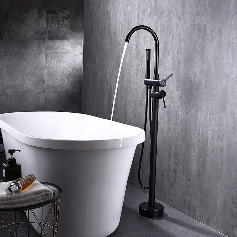 Traditional Floor Mounted Metal Freestanding Tub Filler Swivel Freestanding Faucet Black Rre-embedded Clearhalo 'Bathroom Remodel & Bathroom Fixtures' 'Bathtub Faucets' 'bathtub_faucets' 'Home Improvement' 'home_improvement' 'home_improvement_bathtub_faucets' 6895037