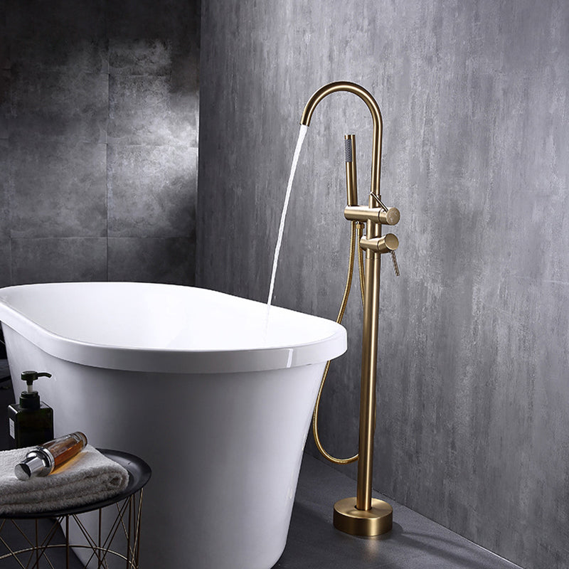 Traditional Floor Mounted Metal Freestanding Tub Filler Swivel Freestanding Faucet Gold Rre-embedded Clearhalo 'Bathroom Remodel & Bathroom Fixtures' 'Bathtub Faucets' 'bathtub_faucets' 'Home Improvement' 'home_improvement' 'home_improvement_bathtub_faucets' 6895039