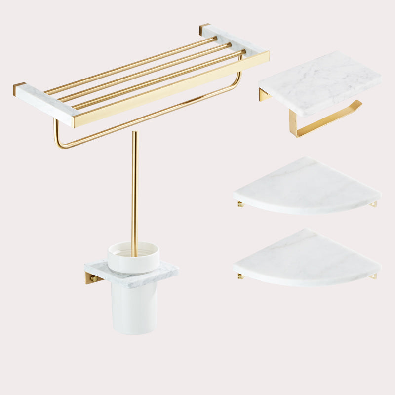 Modern White Bathroom Accessory As Individual Or As a Set in Marble 5-Piece Set (Triangle Bath Shelf) Clearhalo 'Bathroom Hardware Sets' 'Bathroom Hardware' 'Bathroom Remodel & Bathroom Fixtures' 'bathroom_hardware_sets' 'Home Improvement' 'home_improvement' 'home_improvement_bathroom_hardware_sets' 6896936