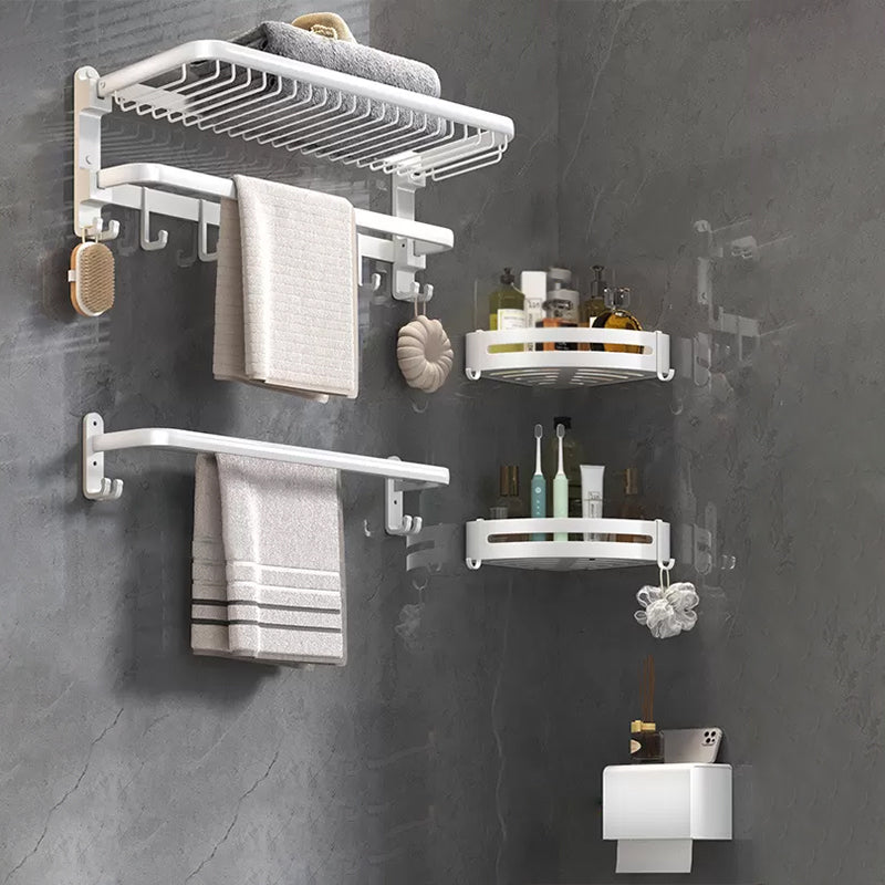 Modern Bathroom Accessory Kit White Paper Holder Bath Shelf Bath Hardware Set 5-Piece Set (Double Rods) Clearhalo 'Bathroom Hardware Sets' 'Bathroom Hardware' 'Bathroom Remodel & Bathroom Fixtures' 'bathroom_hardware_sets' 'Home Improvement' 'home_improvement' 'home_improvement_bathroom_hardware_sets' 6896948