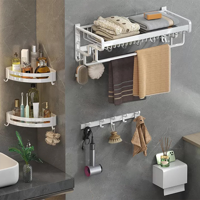 Modern Bathroom Accessory Kit White Paper Holder Bath Shelf Bath Hardware Set 5-Piece Set (Row Hook) Clearhalo 'Bathroom Hardware Sets' 'Bathroom Hardware' 'Bathroom Remodel & Bathroom Fixtures' 'bathroom_hardware_sets' 'Home Improvement' 'home_improvement' 'home_improvement_bathroom_hardware_sets' 6896963