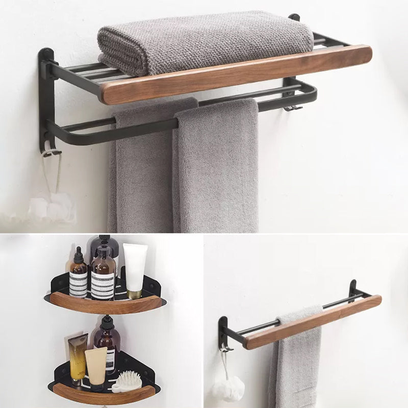 Modern Bathroom Accessory Kit Aluminum & Wood Bath Hardware Set 4-Piece Set (Towel Bar) Clearhalo 'Bathroom Hardware Sets' 'Bathroom Hardware' 'Bathroom Remodel & Bathroom Fixtures' 'bathroom_hardware_sets' 'Home Improvement' 'home_improvement' 'home_improvement_bathroom_hardware_sets' 6896980