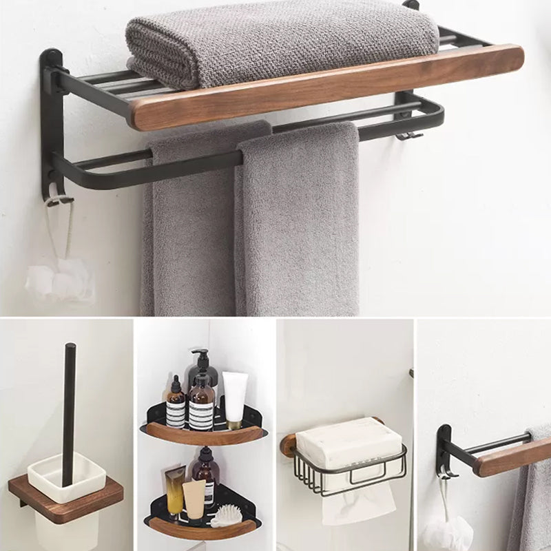 Modern Bathroom Accessory Kit Aluminum & Wood Bath Hardware Set 6-Piece Set (Triangular Bath Shelf) Clearhalo 'Bathroom Hardware Sets' 'Bathroom Hardware' 'Bathroom Remodel & Bathroom Fixtures' 'bathroom_hardware_sets' 'Home Improvement' 'home_improvement' 'home_improvement_bathroom_hardware_sets' 6896983