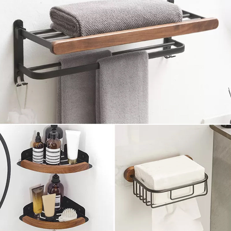 Modern Bathroom Accessory Kit Aluminum & Wood Bath Hardware Set 4-Piece Set (Toilet Paper Holder) Clearhalo 'Bathroom Hardware Sets' 'Bathroom Hardware' 'Bathroom Remodel & Bathroom Fixtures' 'bathroom_hardware_sets' 'Home Improvement' 'home_improvement' 'home_improvement_bathroom_hardware_sets' 6896989