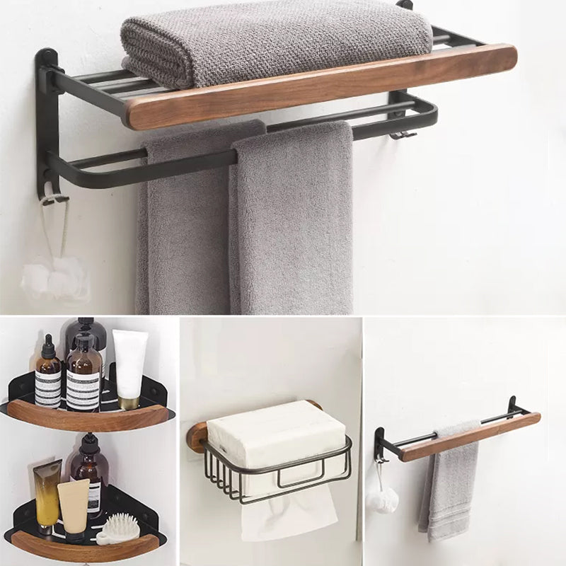 Modern Bathroom Accessory Kit Aluminum & Wood Bath Hardware Set 5-Piece Set (Towel Bar) Clearhalo 'Bathroom Hardware Sets' 'Bathroom Hardware' 'Bathroom Remodel & Bathroom Fixtures' 'bathroom_hardware_sets' 'Home Improvement' 'home_improvement' 'home_improvement_bathroom_hardware_sets' 6896998