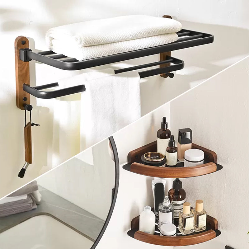 Modern Bathroom Accessory Kit Aluminum & Wood Bath Hardware Set 3-Piece Set (Towel Rack) Clearhalo 'Bathroom Hardware Sets' 'Bathroom Hardware' 'Bathroom Remodel & Bathroom Fixtures' 'bathroom_hardware_sets' 'Home Improvement' 'home_improvement' 'home_improvement_bathroom_hardware_sets' 6897000