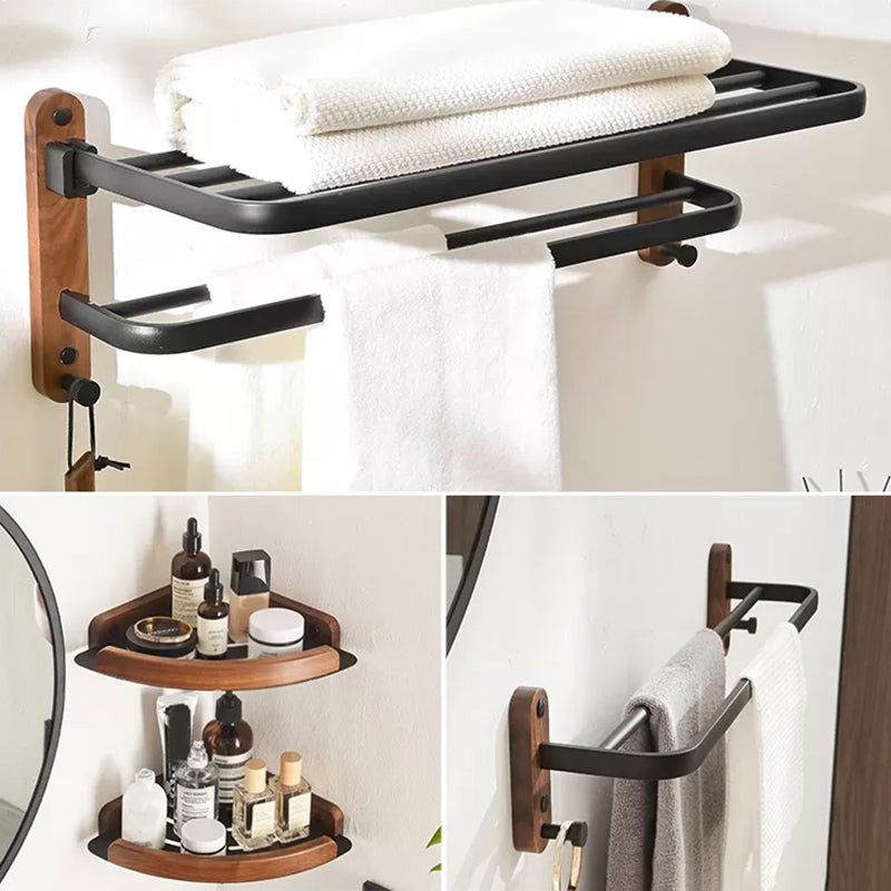 Modern Bathroom Accessory Kit Aluminum & Wood Bath Hardware Set 4-Piece (Towel Rack) Clearhalo 'Bathroom Hardware Sets' 'Bathroom Hardware' 'Bathroom Remodel & Bathroom Fixtures' 'bathroom_hardware_sets' 'Home Improvement' 'home_improvement' 'home_improvement_bathroom_hardware_sets' 6897003