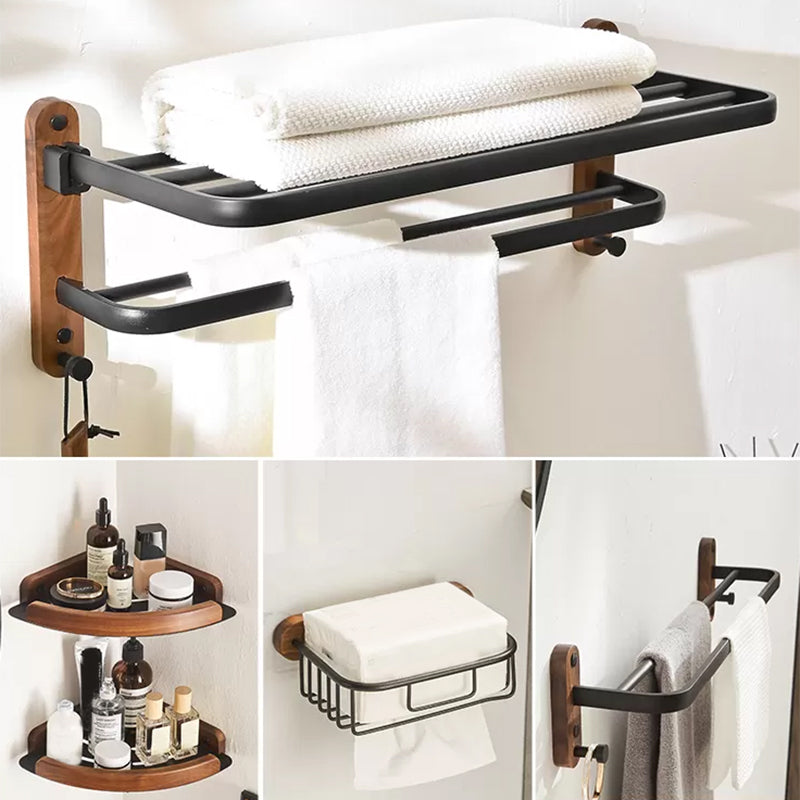 Modern Bathroom Accessory Kit Aluminum & Wood Bath Hardware Set 5-Piece Set (Towel Rack) Clearhalo 'Bathroom Hardware Sets' 'Bathroom Hardware' 'Bathroom Remodel & Bathroom Fixtures' 'bathroom_hardware_sets' 'Home Improvement' 'home_improvement' 'home_improvement_bathroom_hardware_sets' 6897004