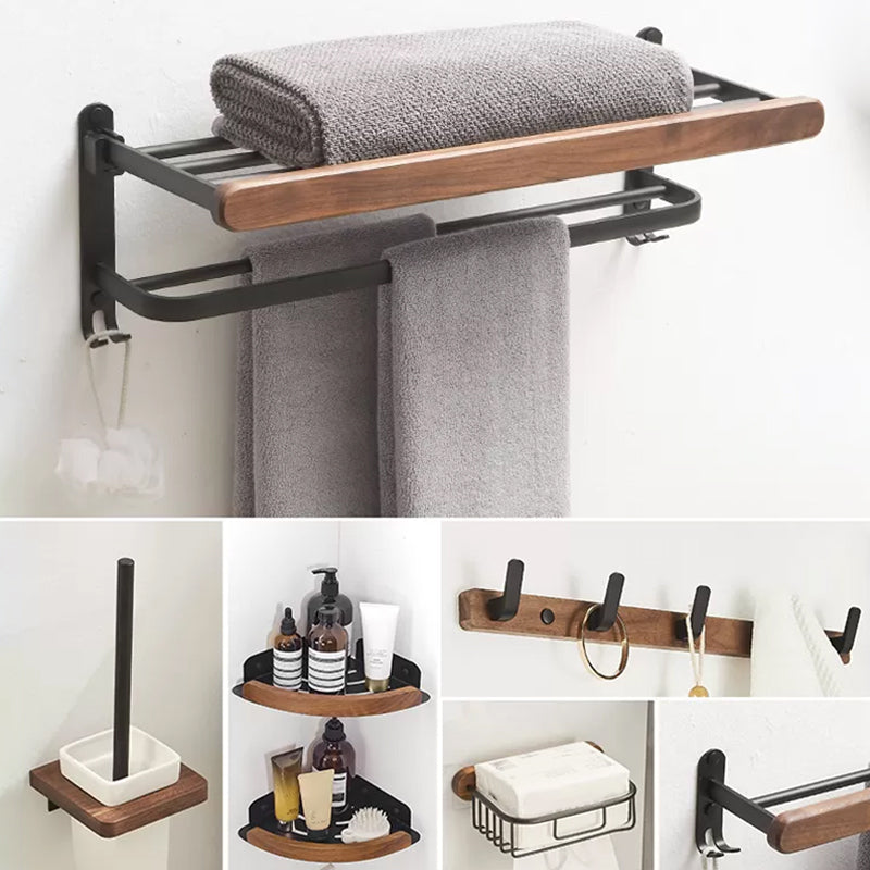 Modern Bathroom Accessory Kit Aluminum & Wood Bath Hardware Set 7-Piece Set (Hook) Clearhalo 'Bathroom Hardware Sets' 'Bathroom Hardware' 'Bathroom Remodel & Bathroom Fixtures' 'bathroom_hardware_sets' 'Home Improvement' 'home_improvement' 'home_improvement_bathroom_hardware_sets' 6897005