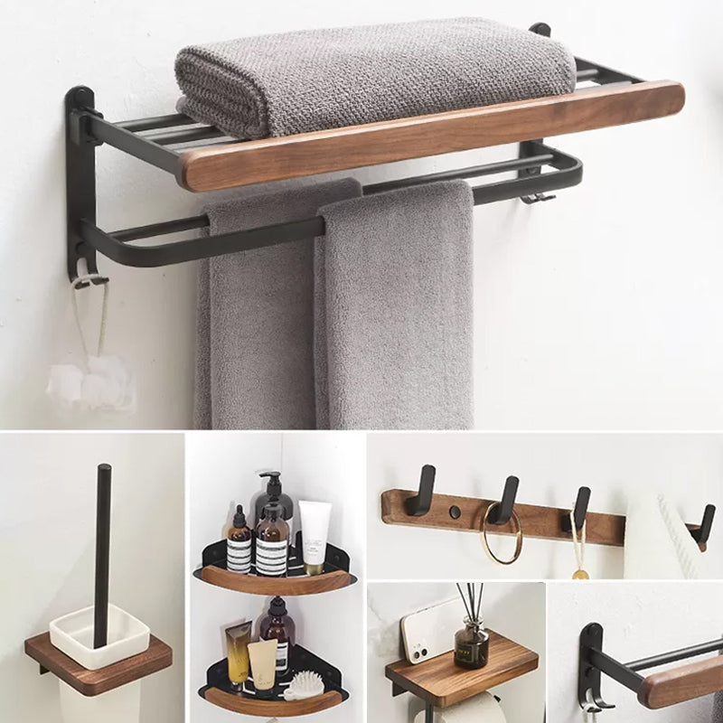 Modern Bathroom Accessory Kit Aluminum & Wood Bath Hardware Set 7-Piece Set (Towel Bar) Clearhalo 'Bathroom Hardware Sets' 'Bathroom Hardware' 'Bathroom Remodel & Bathroom Fixtures' 'bathroom_hardware_sets' 'Home Improvement' 'home_improvement' 'home_improvement_bathroom_hardware_sets' 6897006