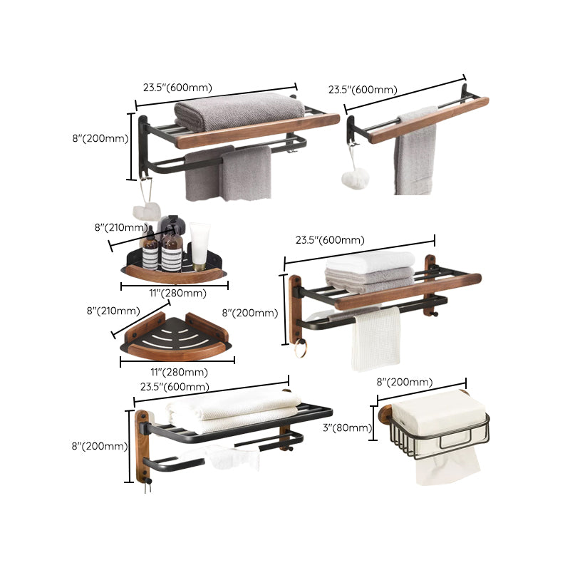 Modern Bathroom Accessory Kit Aluminum & Wood Bath Hardware Set Clearhalo 'Bathroom Hardware Sets' 'Bathroom Hardware' 'Bathroom Remodel & Bathroom Fixtures' 'bathroom_hardware_sets' 'Home Improvement' 'home_improvement' 'home_improvement_bathroom_hardware_sets' 6897007