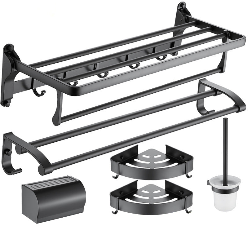 6-Piece Contemporary Bath Hardware Set Bath Shelf/Towel Bar Paper Holder Included Black 6-Piece Set Clearhalo 'Bathroom Hardware Sets' 'Bathroom Hardware' 'Bathroom Remodel & Bathroom Fixtures' 'bathroom_hardware_sets' 'Home Improvement' 'home_improvement' 'home_improvement_bathroom_hardware_sets' 6897010