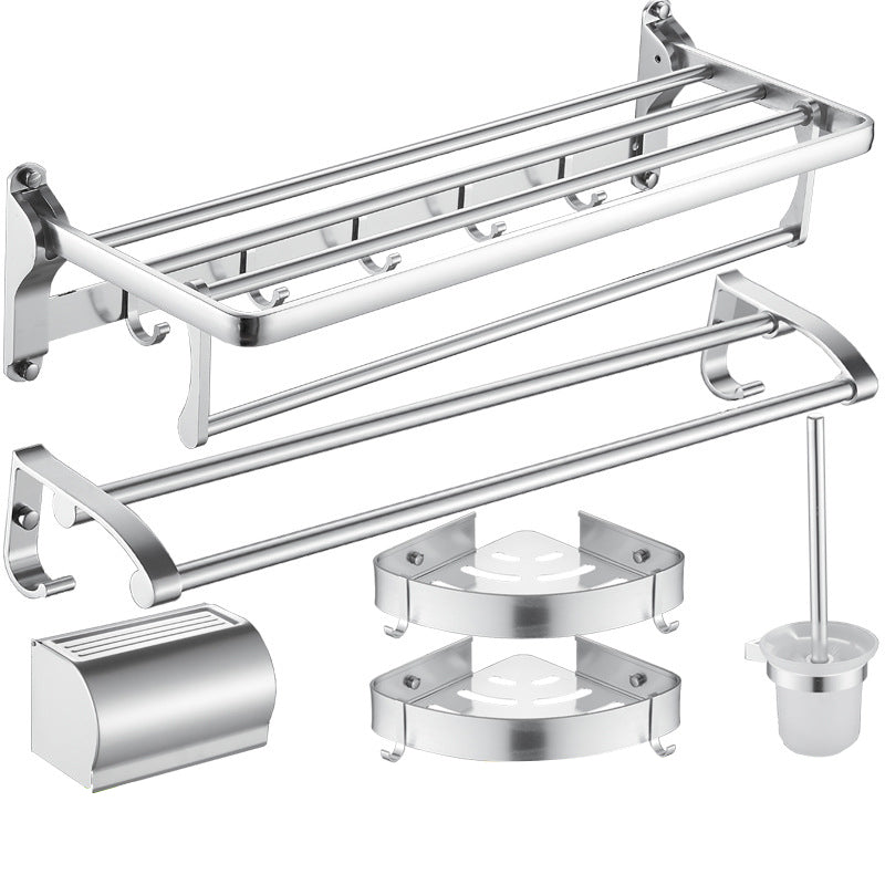 6-Piece Contemporary Bath Hardware Set Bath Shelf/Towel Bar Paper Holder Included Light Silver 6-Piece Set Clearhalo 'Bathroom Hardware Sets' 'Bathroom Hardware' 'Bathroom Remodel & Bathroom Fixtures' 'bathroom_hardware_sets' 'Home Improvement' 'home_improvement' 'home_improvement_bathroom_hardware_sets' 6897017