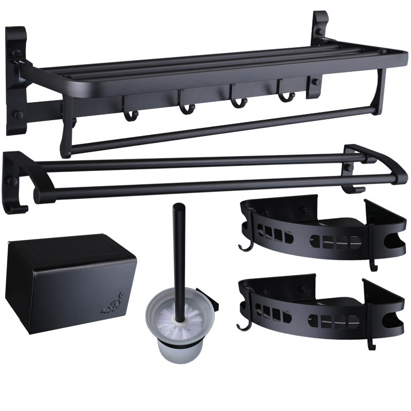 6-Piece Modern Bath Hardware Set in Aluminum with Towel Bar/Paper Holder Black 6-Piece Set Clearhalo 'Bathroom Hardware Sets' 'Bathroom Hardware' 'Bathroom Remodel & Bathroom Fixtures' 'bathroom_hardware_sets' 'Home Improvement' 'home_improvement' 'home_improvement_bathroom_hardware_sets' 6897026