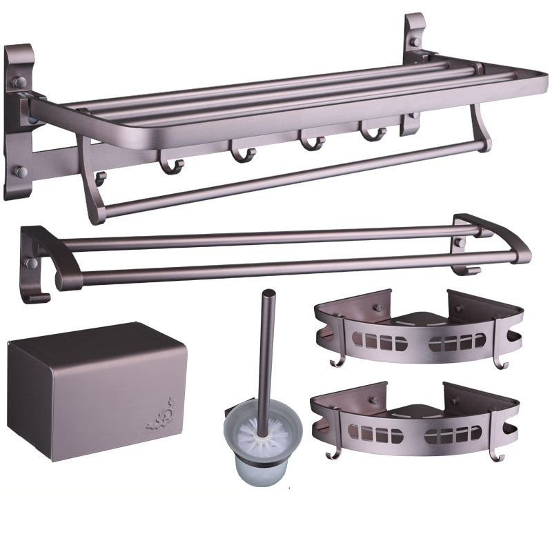 6-Piece Modern Bath Hardware Set in Aluminum with Towel Bar/Paper Holder Grey 6-Piece Set Clearhalo 'Bathroom Hardware Sets' 'Bathroom Hardware' 'Bathroom Remodel & Bathroom Fixtures' 'bathroom_hardware_sets' 'Home Improvement' 'home_improvement' 'home_improvement_bathroom_hardware_sets' 6897027