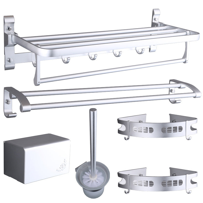 6-Piece Modern Bath Hardware Set in Aluminum with Towel Bar/Paper Holder Silver 6-Piece Set Clearhalo 'Bathroom Hardware Sets' 'Bathroom Hardware' 'Bathroom Remodel & Bathroom Fixtures' 'bathroom_hardware_sets' 'Home Improvement' 'home_improvement' 'home_improvement_bathroom_hardware_sets' 6897029