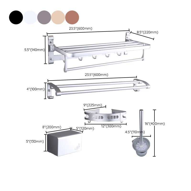 6-Piece Modern Bath Hardware Set in Aluminum with Towel Bar/Paper Holder Clearhalo 'Bathroom Hardware Sets' 'Bathroom Hardware' 'Bathroom Remodel & Bathroom Fixtures' 'bathroom_hardware_sets' 'Home Improvement' 'home_improvement' 'home_improvement_bathroom_hardware_sets' 6897040