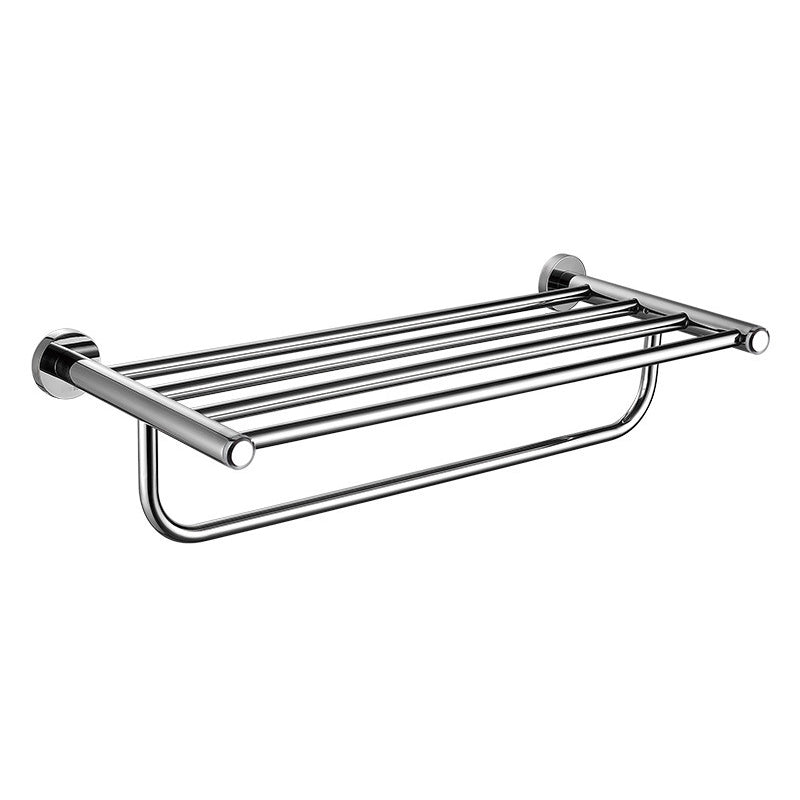 Polished Chrome 5-Piece Modern Bathroom Accessory Set with Bath Shelf Towel Rack Clearhalo 'Bathroom Hardware Sets' 'Bathroom Hardware' 'Bathroom Remodel & Bathroom Fixtures' 'bathroom_hardware_sets' 'Home Improvement' 'home_improvement' 'home_improvement_bathroom_hardware_sets' 6897043