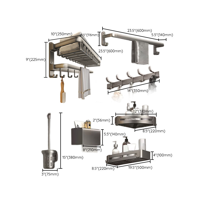 Modern Bath Hardware Set Grey Bath Shelf Paper Holder Bathroom Accessory Kit Clearhalo 'Bathroom Hardware Sets' 'Bathroom Hardware' 'Bathroom Remodel & Bathroom Fixtures' 'bathroom_hardware_sets' 'Home Improvement' 'home_improvement' 'home_improvement_bathroom_hardware_sets' 6897076