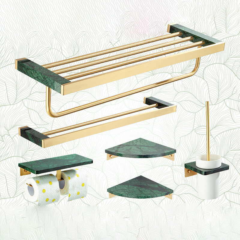 Golden Bath Hardware Set Brass& Marble Bathroom Accessory Kit Clearhalo 'Bathroom Hardware Sets' 'Bathroom Hardware' 'Bathroom Remodel & Bathroom Fixtures' 'bathroom_hardware_sets' 'Home Improvement' 'home_improvement' 'home_improvement_bathroom_hardware_sets' 6897095