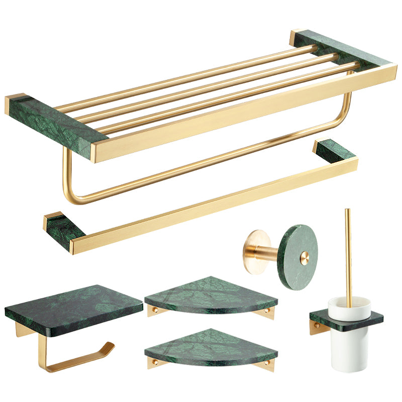 Golden Bath Hardware Set Brass& Marble Bathroom Accessory Kit 7-Piece Set (Single Rod) Clearhalo 'Bathroom Hardware Sets' 'Bathroom Hardware' 'Bathroom Remodel & Bathroom Fixtures' 'bathroom_hardware_sets' 'Home Improvement' 'home_improvement' 'home_improvement_bathroom_hardware_sets' 6897110