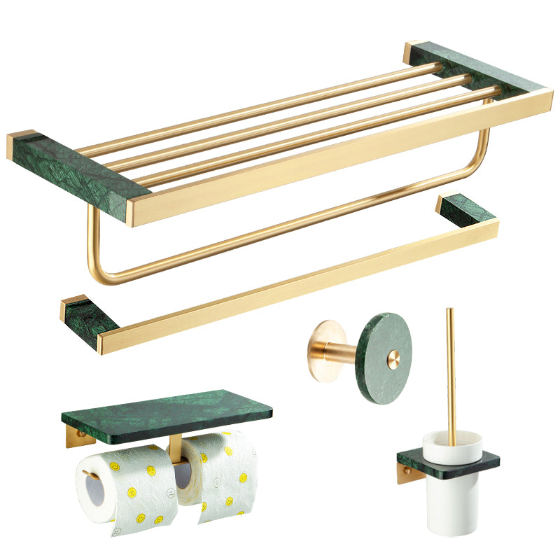 Golden Bath Hardware Set Brass& Marble Bathroom Accessory Kit 5-Piece Set (Toilet Brush) Clearhalo 'Bathroom Hardware Sets' 'Bathroom Hardware' 'Bathroom Remodel & Bathroom Fixtures' 'bathroom_hardware_sets' 'Home Improvement' 'home_improvement' 'home_improvement_bathroom_hardware_sets' 6897113