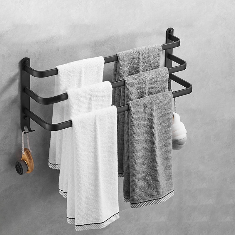 Matte Black Contemporary Bathroom Accessory Set with Bath Shelf & Towel Bar Clearhalo 'Bathroom Hardware Sets' 'Bathroom Hardware' 'Bathroom Remodel & Bathroom Fixtures' 'bathroom_hardware_sets' 'Home Improvement' 'home_improvement' 'home_improvement_bathroom_hardware_sets' 6897123