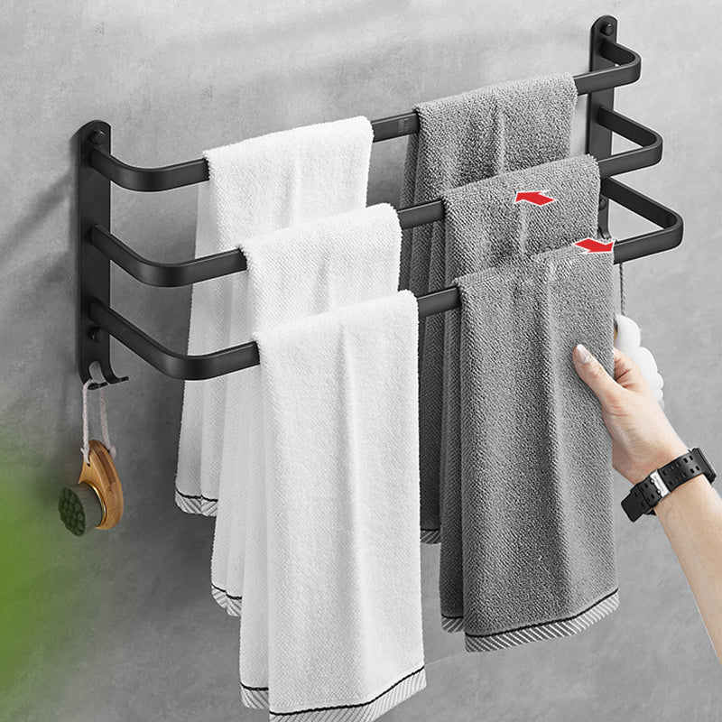 Matte Black Contemporary Bathroom Accessory Set with Bath Shelf & Towel Bar Clearhalo 'Bathroom Hardware Sets' 'Bathroom Hardware' 'Bathroom Remodel & Bathroom Fixtures' 'bathroom_hardware_sets' 'Home Improvement' 'home_improvement' 'home_improvement_bathroom_hardware_sets' 6897136