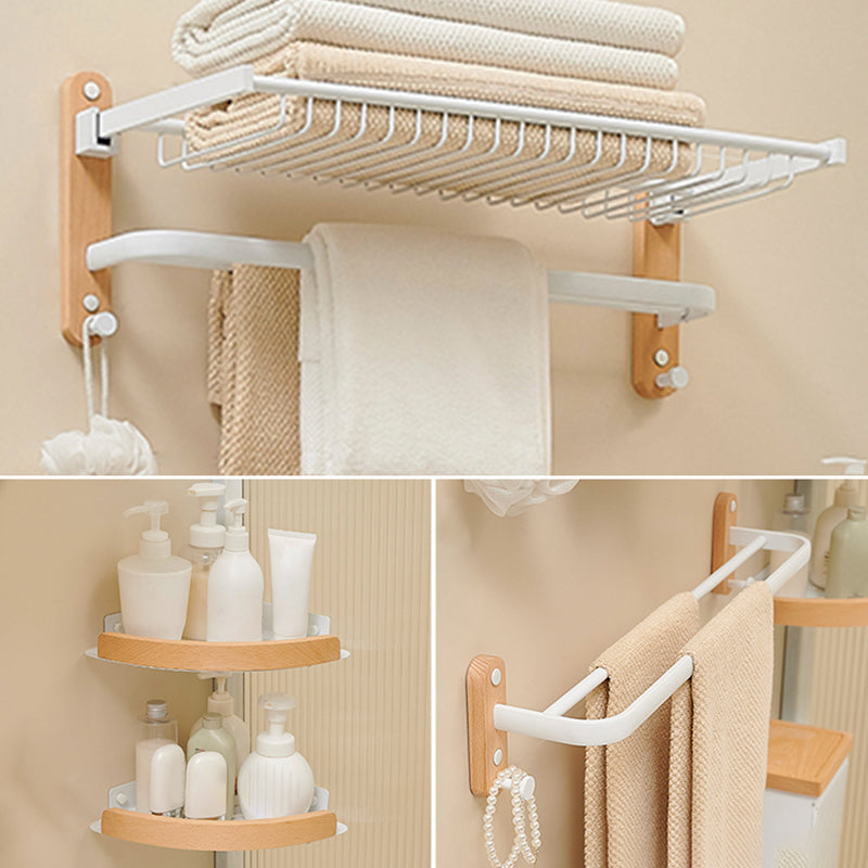 Aluminum & Wood Bath Hardware Set White Bathroom Accessory Kit 4-Piece Set (Towel Bar) Clearhalo 'Bathroom Hardware Sets' 'Bathroom Hardware' 'Bathroom Remodel & Bathroom Fixtures' 'bathroom_hardware_sets' 'Home Improvement' 'home_improvement' 'home_improvement_bathroom_hardware_sets' 6897142