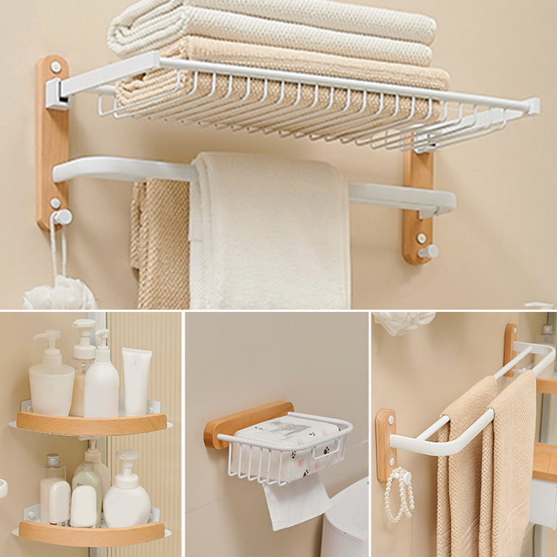 Aluminum & Wood Bath Hardware Set White Bathroom Accessory Kit 5-Piece Set (Towel Bar) Clearhalo 'Bathroom Hardware Sets' 'Bathroom Hardware' 'Bathroom Remodel & Bathroom Fixtures' 'bathroom_hardware_sets' 'Home Improvement' 'home_improvement' 'home_improvement_bathroom_hardware_sets' 6897156