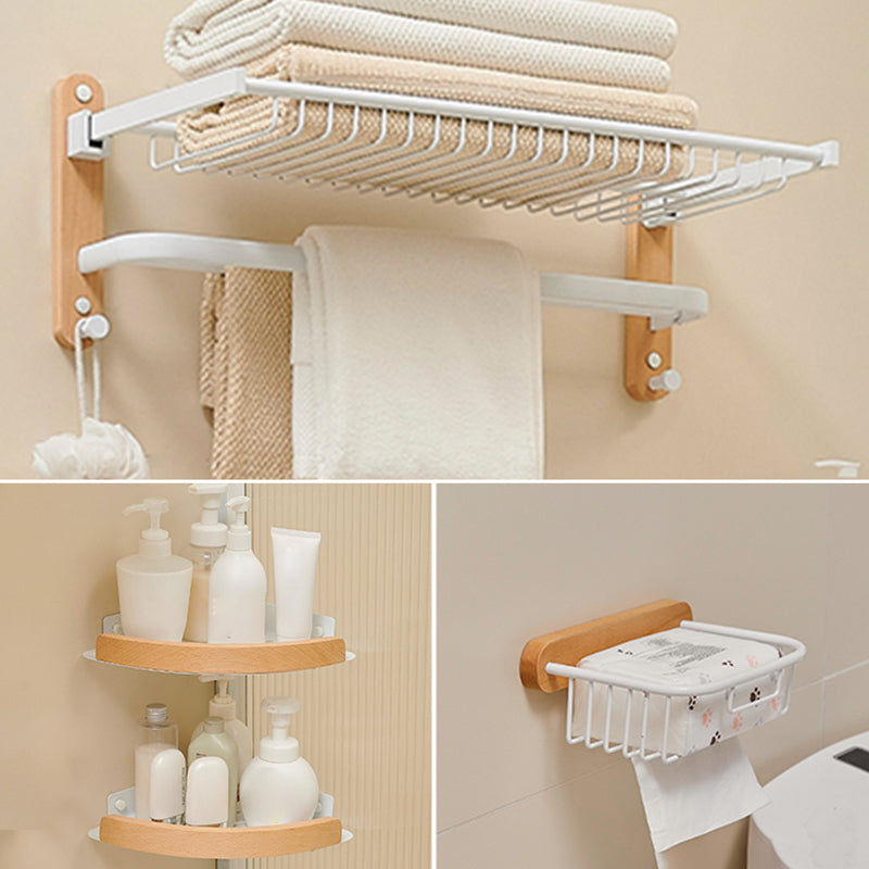 Aluminum & Wood Bath Hardware Set White Bathroom Accessory Kit 4-Piece (Towel Rack) Clearhalo 'Bathroom Hardware Sets' 'Bathroom Hardware' 'Bathroom Remodel & Bathroom Fixtures' 'bathroom_hardware_sets' 'Home Improvement' 'home_improvement' 'home_improvement_bathroom_hardware_sets' 6897159