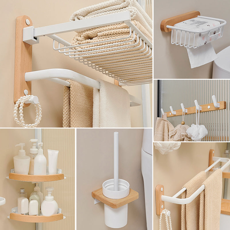 Aluminum & Wood Bath Hardware Set White Bathroom Accessory Kit 7-Piece Set (Towel Bar) Clearhalo 'Bathroom Hardware Sets' 'Bathroom Hardware' 'Bathroom Remodel & Bathroom Fixtures' 'bathroom_hardware_sets' 'Home Improvement' 'home_improvement' 'home_improvement_bathroom_hardware_sets' 6897161