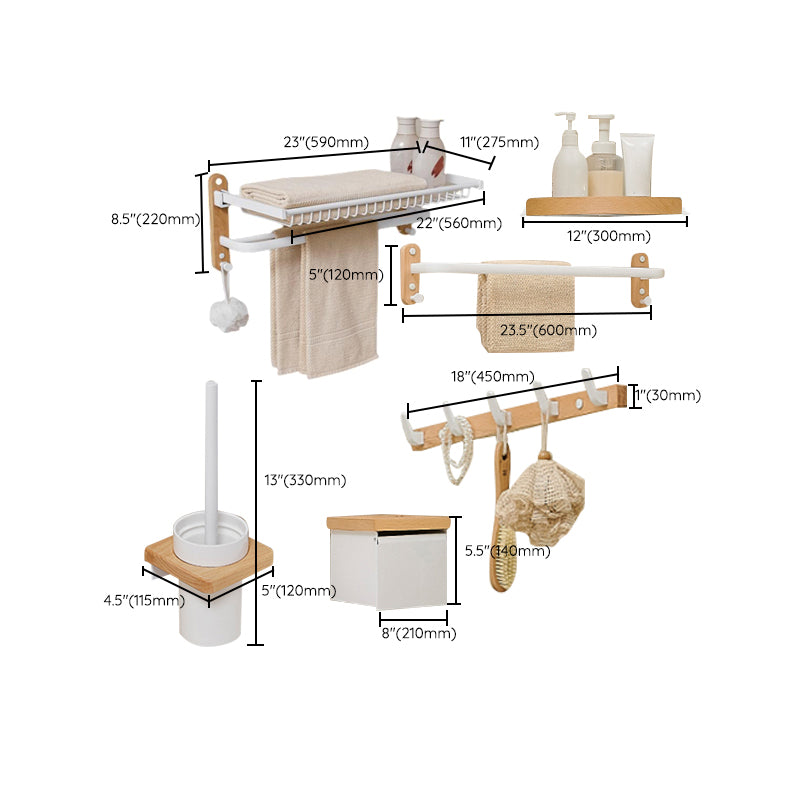 Aluminum & Wood Bath Hardware Set White Bathroom Accessory Kit Clearhalo 'Bathroom Hardware Sets' 'Bathroom Hardware' 'Bathroom Remodel & Bathroom Fixtures' 'bathroom_hardware_sets' 'Home Improvement' 'home_improvement' 'home_improvement_bathroom_hardware_sets' 6897162